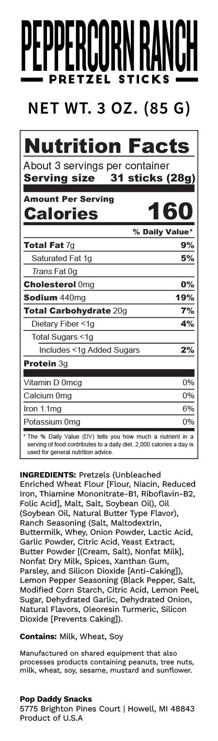 Pop Daddy – Peppercorn Ranch Seasoned Pretzels 3.0oz