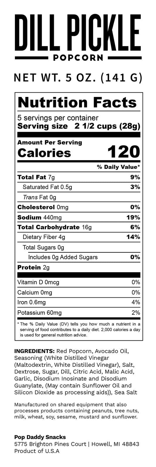 Pop Daddy – Dill Pickle Flavored Popcorn 5.0oz