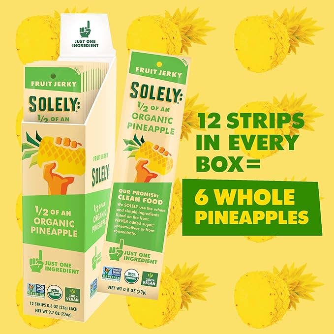 Solely Organic Pineapple Fruit Jerky Strip 0.8oz (12ct)